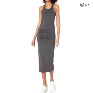 NEW Michael Stars Charcoal Gray Racerback Tank Dress, Rouched Tank Dress